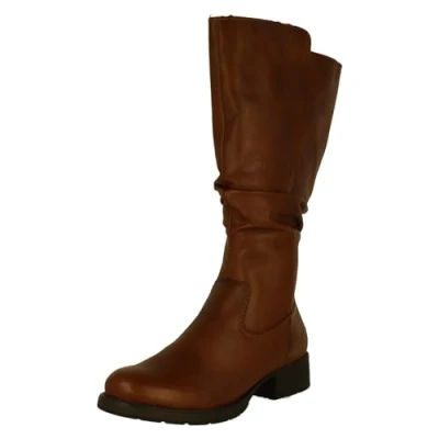 Image of Rieker Z9563 22 Brown Mid Calf Leather Boots (Brown, 7)
