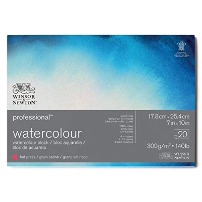 Image of Winsor &amp; Newton Watercolour Paper, 100% Cotton, Bright Natural White, 17,8 x 25,4cm 20 Blatt im Block, 300g/m²