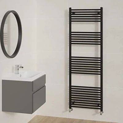 Image of NRG Straight Black Bathroom Heated Towel Rail Radiator Central Heating Ladder Rad Warmer 1800x600mm