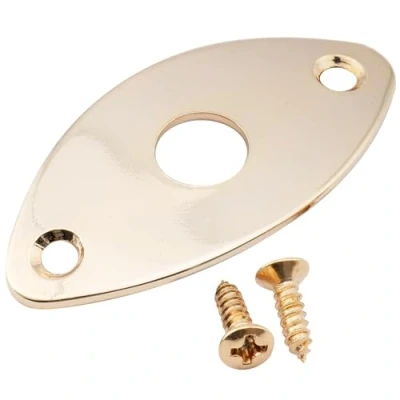 Image of Musiclily Pro Steel Curved Oval Jack Plate for Electric Guitar and Bass, Gold
