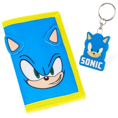 Image of SONIC THE HEDGEHOG Boys Wallet with Keyring for Kids Card Slots and Zipped Coin Pocket Gaming Gifts