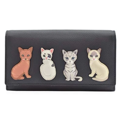 Image of Mala Leather Best Friends Sitting Cats Matinee Purse RFID 3528 65 (Navy)