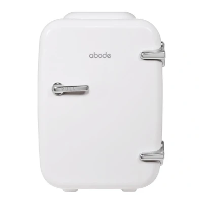 Image of Abode White Mini Fridge A4CLR201W 4L/6 Can Portable Thermoelectric Cooler &amp; Warmer For Drinks, Cosmetics/Makeup/Skincare, AC/DC Power, Retro Style, Bedroom, Home, Caravan, Car