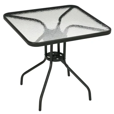 Image of Outsunny Square Patio Table, Tempered Glass Top Bistro Garden Dining Outdoor Accent Coffee Table 76 x 76cm Steel Frame with Umbrella Hole