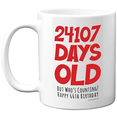 Image of 66th Birthday Mug Gift for Men Women Him Her 24107 Days Old Funny Adult Sixty Six Sixth Happy Present Dad Mum Grandma Nan Grandad Auntie Uncle, 11oz Ceramic Dishwasher Safe Mugs