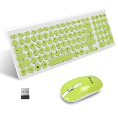 Image of LeadsaiL Wireless Keyboard Mouse Set, Ergonomic and Keyboard, PC Mouse, German QWERTZ Layout, Quiet Buttons Buttons, MacOS PC, Laptop Green