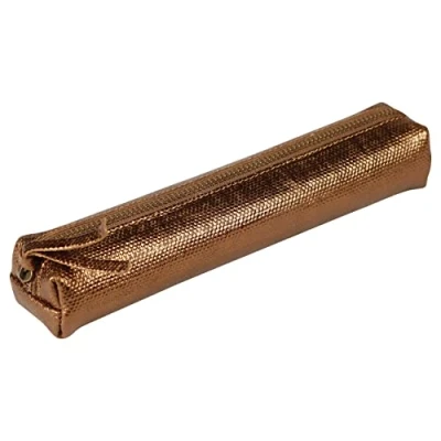 Image of Clairefontaine Ref 410030C Kleo Pathra&#039; Leather Slim Pencil Case 4 x 2.5 19.5cm, Made From Genuine Lambskin Leather, Metal Zip With Puller Bronze