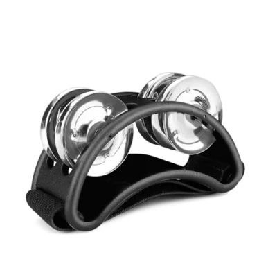 Image of Flexzion Foot Tambourine Percussion with Double Row Steel Jingles Shaker Musical Instrument Drum for Party Shoes Gift Singer Vocalists Cajon &amp; Guitar Players (Black)