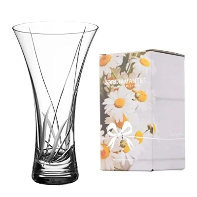 Image of DIAMANTE Hollow Sided Vase ‘Meadow’ Crystal Trumpet Lead Free Glass (18cm)
