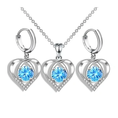Image of FDEETY Heart Jewellery Set for Women Pendant Necklace Earrings Wedding Engagement Birthday Gifts (Blue)