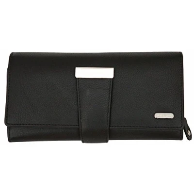 Image of Felda Ladies Genuine Leather Soft Purse Zipped Coin Compartment and 24 Card Slots Black