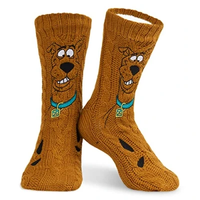 Image of Scooby Doo! Mens Slipper Socks, Knitted Fluffy Socks Fleece Lining Non Slip (Brown)