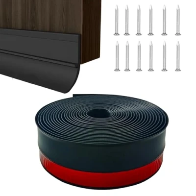 Image of Garage Door Seal Heavy Duty Rubber 6m Draught Excluder with Self Adhesive, Windproof Waterproof Bottom Strip for Car Garage, Wood/Metal Doors (Weatherproof, Durable)