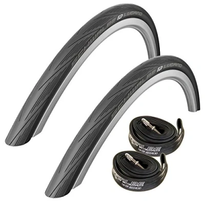Image of Schwalbe Lugano 700c Road Bike Tyres with Inner Tubes (Pair) (Black, 700 x 25c)