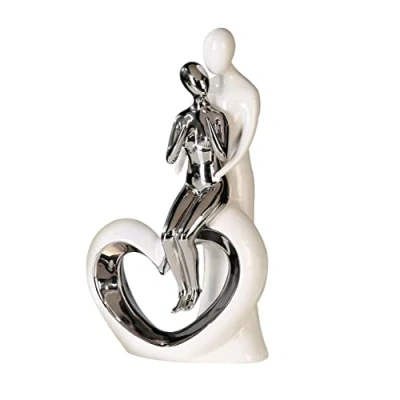Image of GILDE Modern Decorative Sculpture Figurine Romance Ceramic White Silver Height 33.5 cm Width 19.5