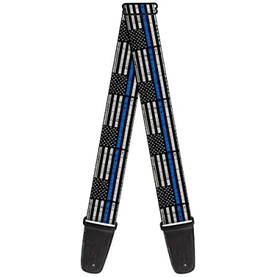 Image of Buckle Down GS W30170 Guitar Strap Thin Blue Line Flag Weathered Black Gray Blue, 1.0 in*54.0 in*2.0 in