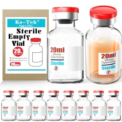 Image of Ks Tek Sterile Empty Vials with Self Healing Injection Port,with Flip Off Aluminum Cap,Sterile Package (20ml,10)