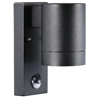 Image of Nordlux Tin Maxi Wall Light Fixture With Sensor in Black Homeware Living Lighting Outdoor Garden Driveway Doorway Patio Terrace Pathway 230V, Class 1 (Earth contact), IP54, GU10, 35W A++ D