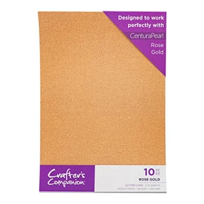 Image of A4 Coloured Glitter Card Pack Single Sided 250GSM (10 Sheet Pack) Perfect for Arts and Crafts, Printing, Bases &amp; Folding Centura Pearl by Crafter&#039;s Companion (Rose Gold)