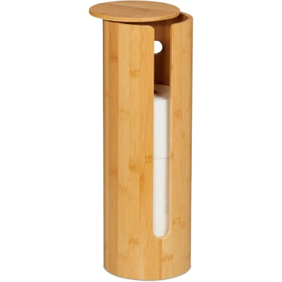 Image of Relaxdays Toilet Paper Holder, for 4 Rolls, Freestanding Design, Bamboo, HxW: 42x14.5 cm, Bathroom Storage, Natural