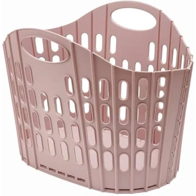 Image of Addis Fold Flat Easy Store Clothes Laundry Basket Hamper, Pink, 38 Litre