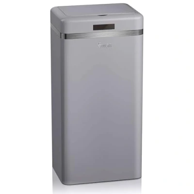 Image of Swan Retro Automatic Kitchen Trash Can, Motion Sensor, 45 Litres, Metal, Smart Recycling Bin, Large Capacity, Vintage Design, Grey