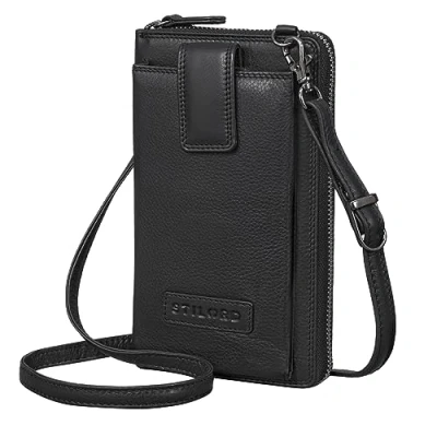 Image of STILORD &#039;Nelly&#039; Crossbody Phone Bag for Women Leather Shoulder Small Case Smartphone and Purse Cross Over XS Genuine Vintage Leather, Colour:Black