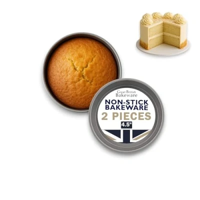 Image of Samuel Groves 2 x Round Victoria Sandwich Sponge Cake Tin Straight Sided Deep Pan Fixed Base, Superior Double Coated Non Stick, UK Made (4.5 Inch)