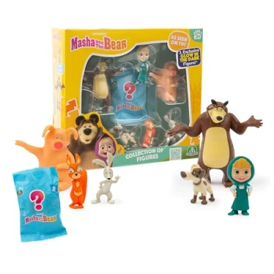 Image of Giochi Preziosi Masha and the Bear Set of 6 Characters from Famous TV Series 5 to 7 cm Tall 1 Exclusive Surprise Glow in Dark for Children 3 Years