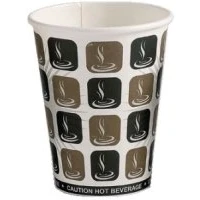 Image of Thali Outlet 200 x 12oz Mocha Cafe Printed Paper Single Wall Disposable Tea Coffee Cappuccino Hot Drinks Cup