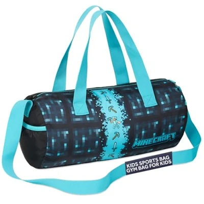 Image of Minecraft Gym Bag for Kids Teens Travel Overnight Sports Duffle Adjustable Strap Kit Large Holdall Gamer Hand Luggage (Blue, 41x19x18cm)
