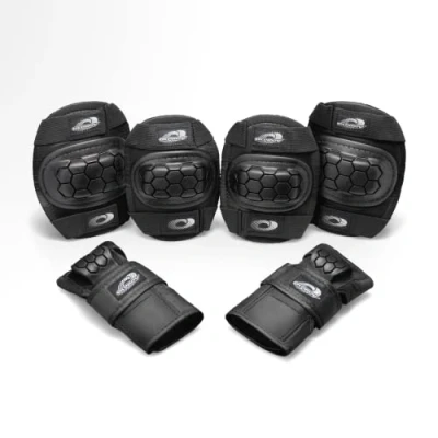 Image of Osprey Kids&#039; Skate Bmx Pads Knee, Elbow and Wrist Protective Set 6 Piece Scooter Streetsport Pad Black Medium