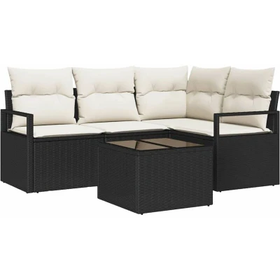 Image of vidaXL 4 Piece Garden Sofa Set with Cushions Brown Poly Rattan