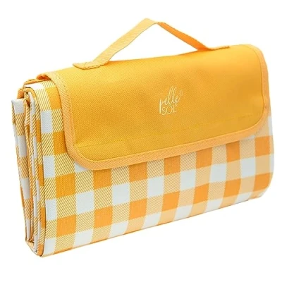 Image of Pelle &amp; Sol Picnic Blanket, Foldable Outdoor Beach Waterproof, Sand proof, Machine Washable, Slip Resistant With Carrying Handle for Family, Beach, Hiking, Camping 200x140CM (Yellow)