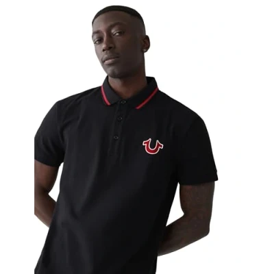 Image of True Religion Men&#039;s Short Sleeve Jv7 Polo Shirt, Jet Black, Medium