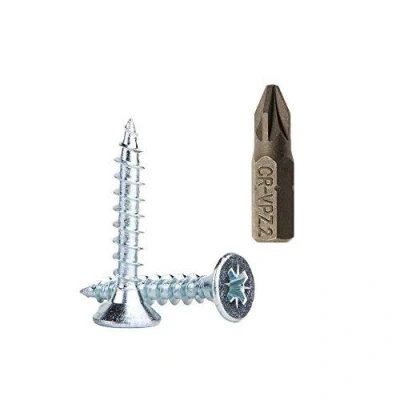 Image of (Pack of 100 pcs) Zinc Plated Steel Wood Screws 6.0 x 30 mm, Pozi Drive Head Screws, Fasteners, Countersunk, Chipboard (100)