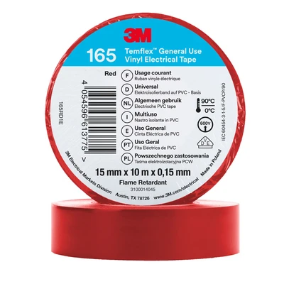 Image of 3M Temflex™ 165 165RD1E Electrical Tape Red (L x W) 10 m 15 mm