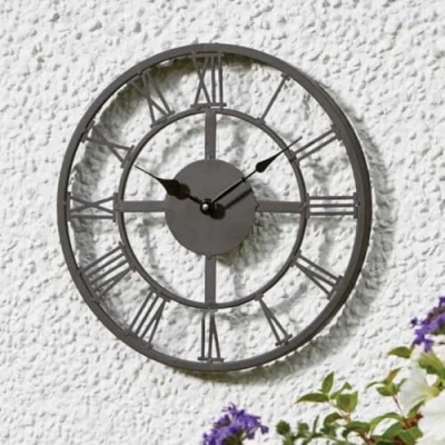 Image of Garden Mile Arundel Wall Clock 13.5&quot; Roman Numerals Open Face Timepiece Weatherproof Outdoor indoor Decorative Fence Ornament
