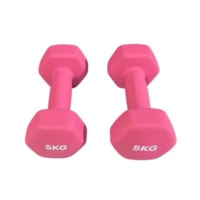 Image of Neoprene Dumbbells Weights Iron Hand Pair Aerobic Workout Fitness Home Gym Comfortable To Hold and Soft on Floors Excellent Accessories For Toning Strength Workouts (Pink, 5kg Pair)