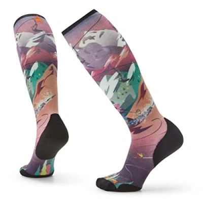Image of Smartwool Women&#039;s Ski Lift Bunny Print Targeted Cushion Merino Wool Over The Calf Socks, Multi Color, Medium