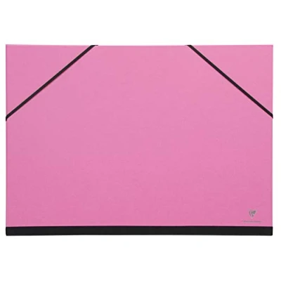 Image of Clairefontaine Ref 144806C Art Folder with Elastic Straps Closure Fuchsia Colour Customisable Vellum Card Surface, Suitable for 24 x 32cm Sized Documents