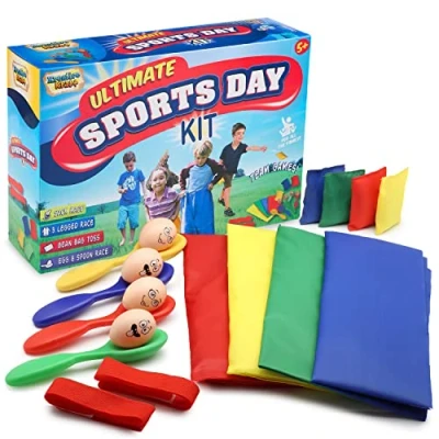 Image of Outdoor Games Play Equipment for Kids Family Garden Toys Sports Day Kit Egg and Spoon Race Ring Toss Sack Bean Bags Snakes Ladders (Sports Kit)