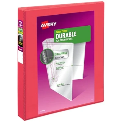 Image of Avery(R) Durable View 3 Ring Binder, 1 Inch Slant Rings, Coral Binder (17293)