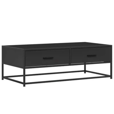 Image of vidaXL Coffee Table Black Engineered Wood &amp; Metal, Modern Industrial Style, 100x50x35cm, Ample Storage, Living Room Decor