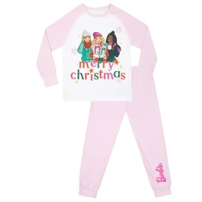 Image of Barbie Pyjamas Festive Girls Christmas 100% Cotton Girls&#039; Pyjama Sets Pink 18 24 Months