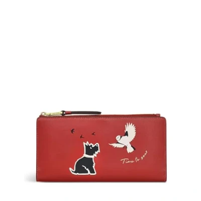 Image of RADLEY London Time to Soar Large Bifold Purse for Women, in Red Leather with a Colourful Screen Print