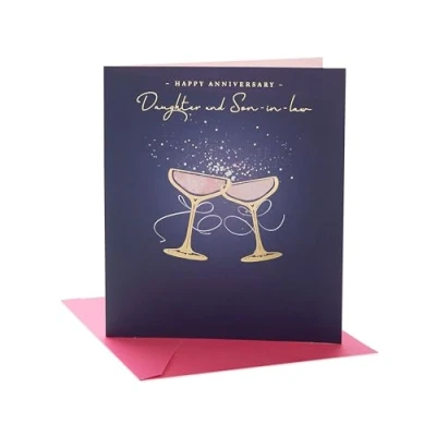Image of UK Greetings Wedding Anniversary Card for Daughter &amp; Son In Law Drinks Toast Design, Multi, 159mm x 184mm