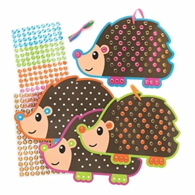 Image of Baker Ross FE703 Hedgehog Diamond Art Kits Pack of 3, Make Your Own Picture Kit, Creative Activities for Kids, Self Adhesive Gems Set