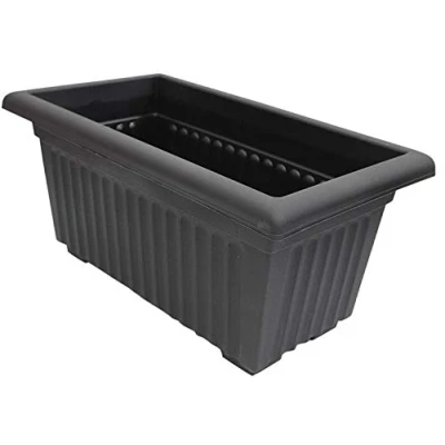 Image of Thumbsup 53cm Long Plastic Rectangle Trough Planter, Black Raised Flower Pot, Herb Garden Large Windowsill Plant Tray Patio &amp; Balcony Pot