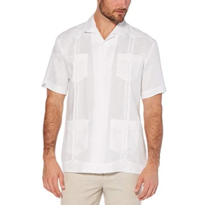 Image of Cubavera Men&#039;s 100% Linen Four Pocket Short Sleeve Guayabera (Size Small 5x) Button Down Shirt, Jet Black, Medium